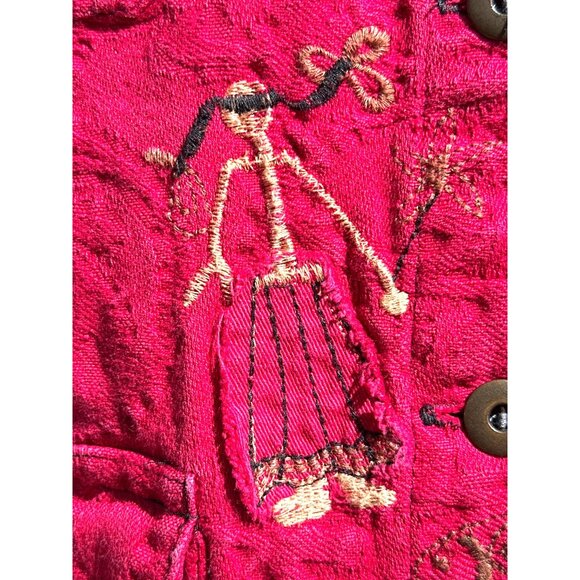 Chicos Design Red Embroidered Button Front Vest Boho Folk Art Sleeveless Jacket - Picture 5 of 9